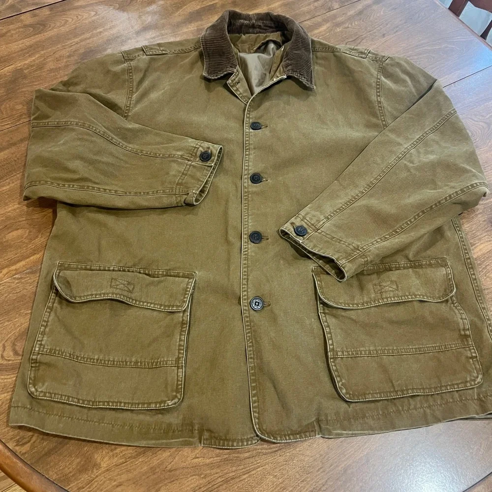 Levi Strauss Mens Canvas Chore Coat Tan Brown Corduroy Collar Field Jacket XL